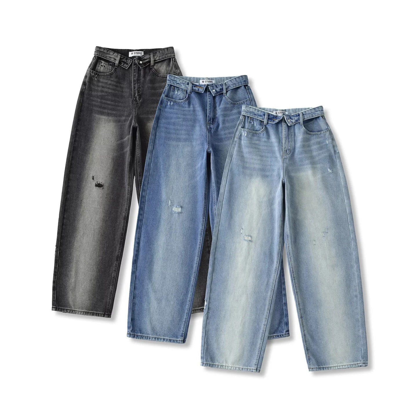 Niche High-waisted Wide-leg Pants With A Curled Hem For Women