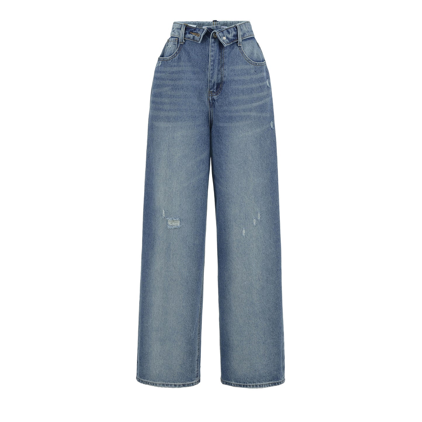 Niche High-waisted Wide-leg Pants With A Curled Hem For Women