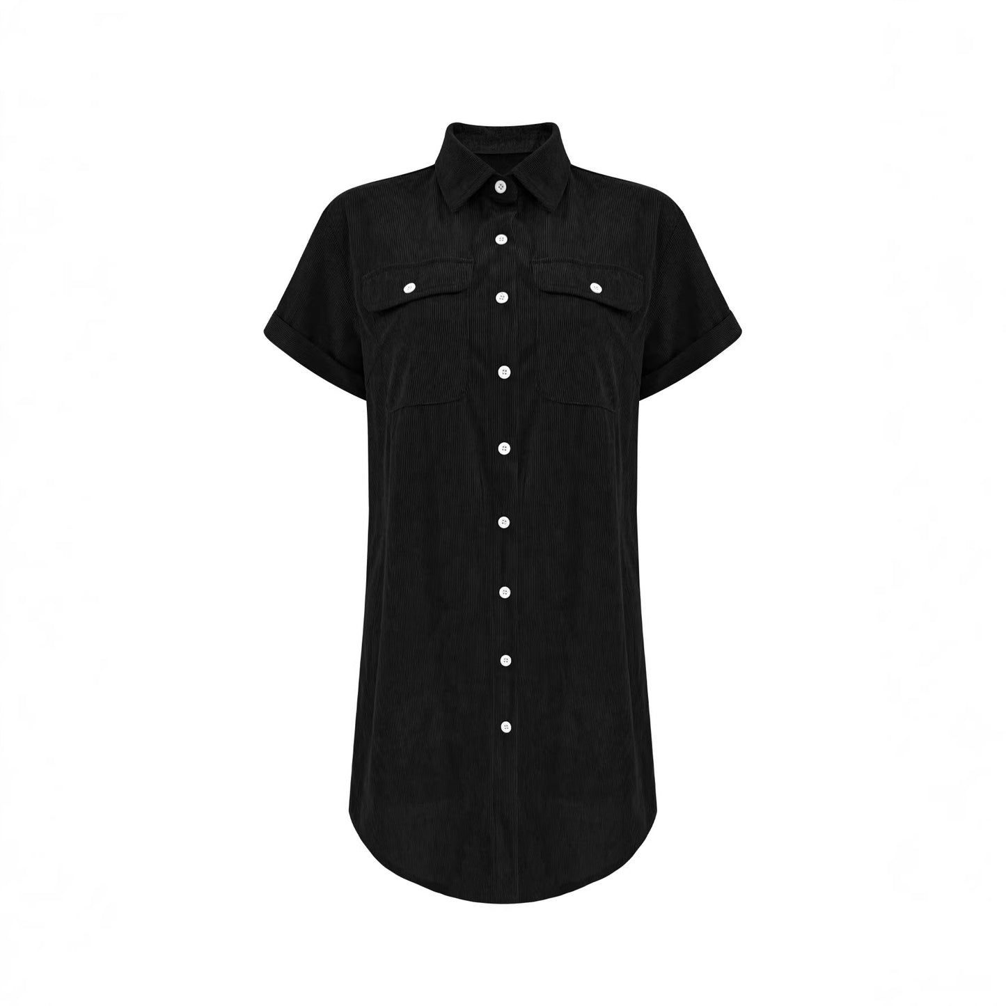Retro Casual Corduroy Shirt Dress Loose Short-Sleeve Dress