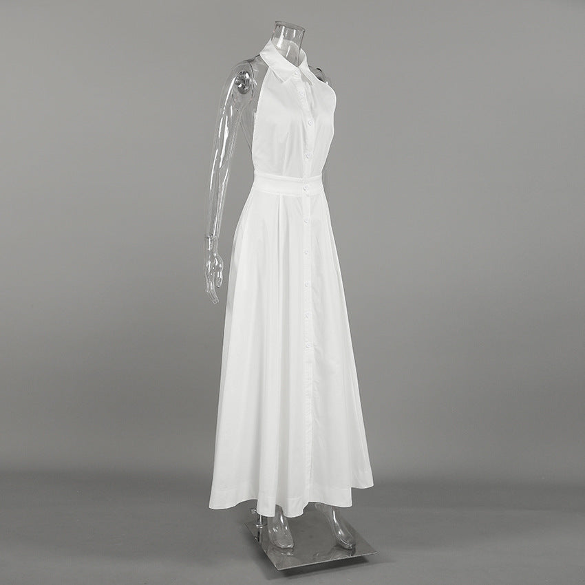 White Cotton Sleeveless Halter Dress