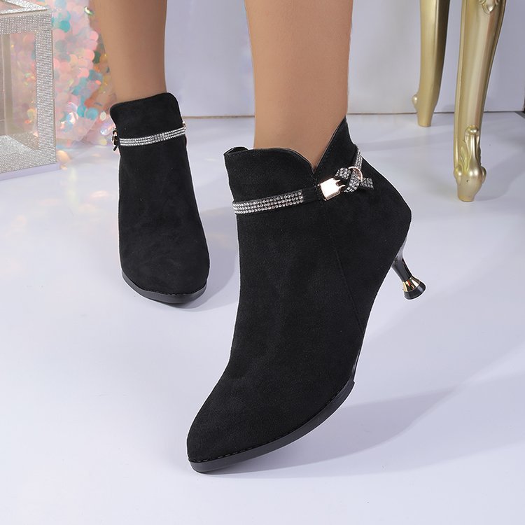 Fleece-lined Womens Shoes, Pointed-toe Stiletto Booties Short Shaft