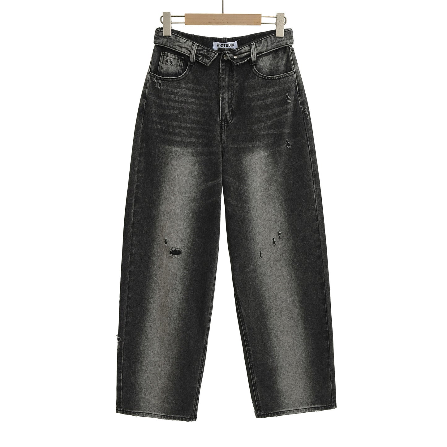 Niche High-waisted Wide-leg Pants With A Curled Hem For Women