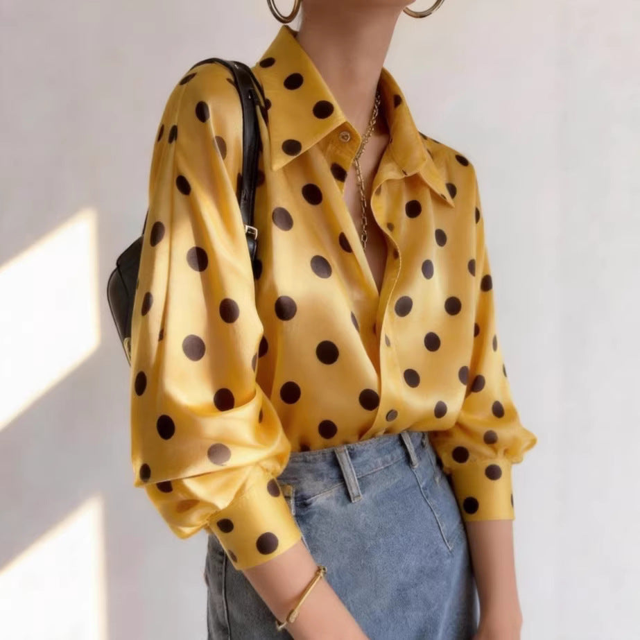 Satin Yellow Polka-dot Shirt For Women