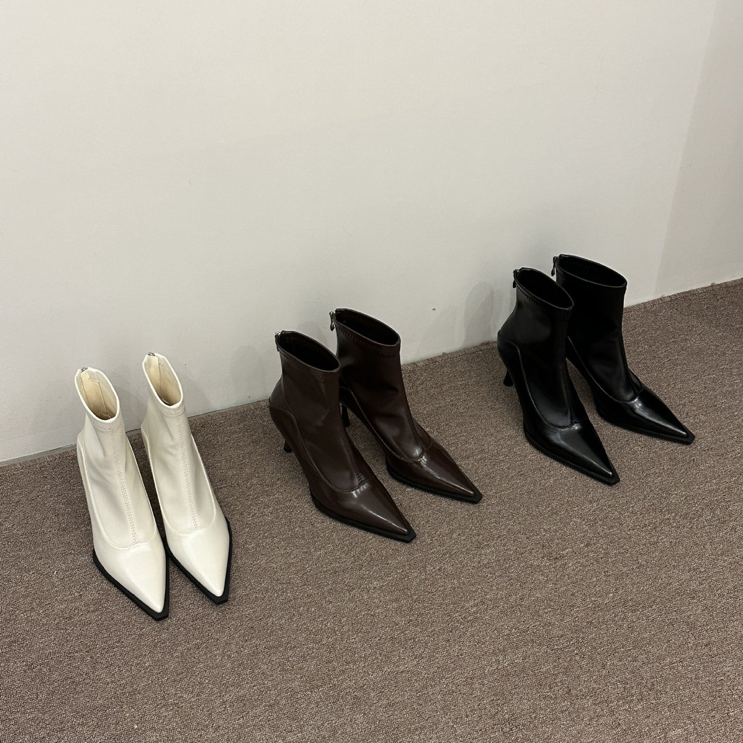 Stiletto-heeled Pointed-toe Chic Soft-leather Ankle Boots With A Back Zipper Korean-style And Versatile