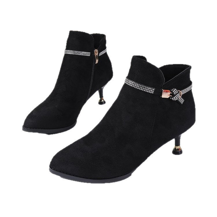 Fleece-lined Womens Shoes, Pointed-toe Stiletto Booties Short Shaft