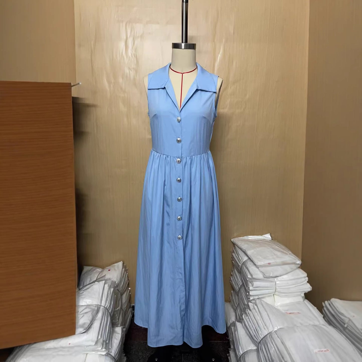 Womens Elegant Fashionable Solid-Color Lapel Slim-Fit Long Dress