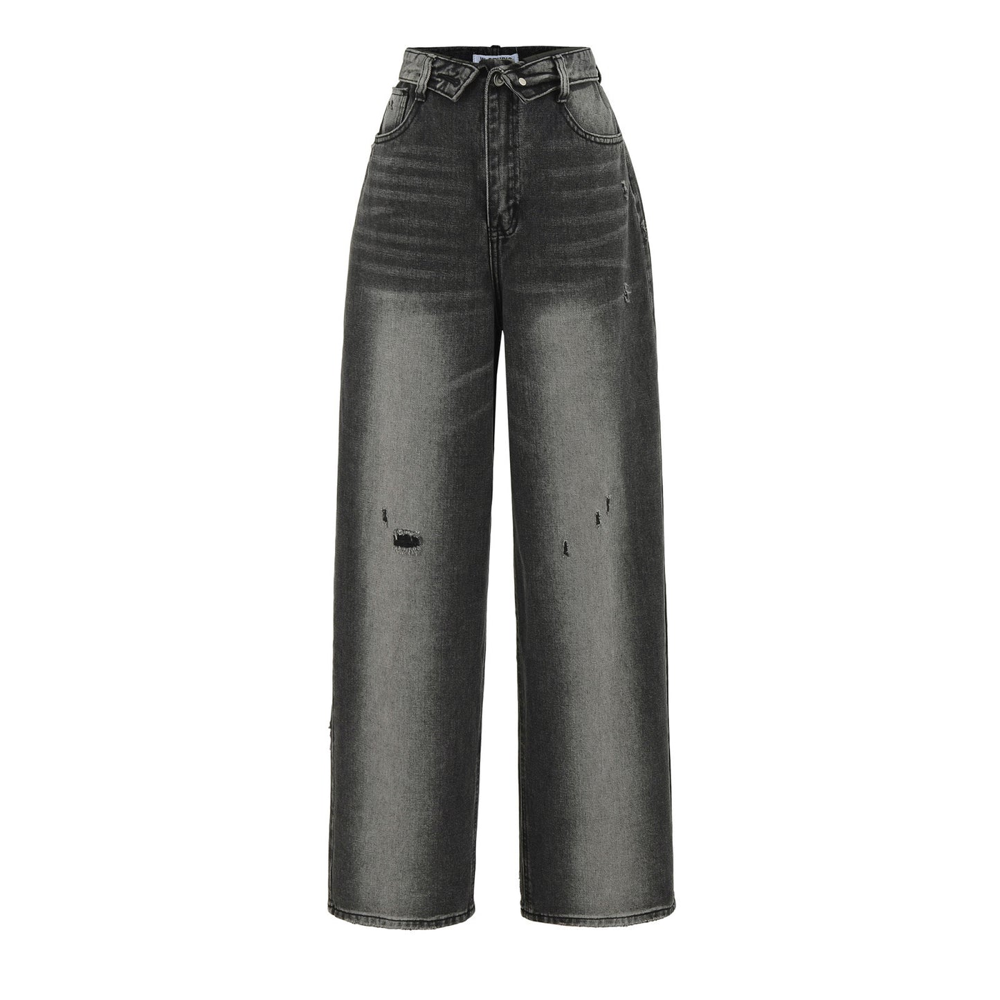 Niche High-waisted Wide-leg Pants With A Curled Hem For Women