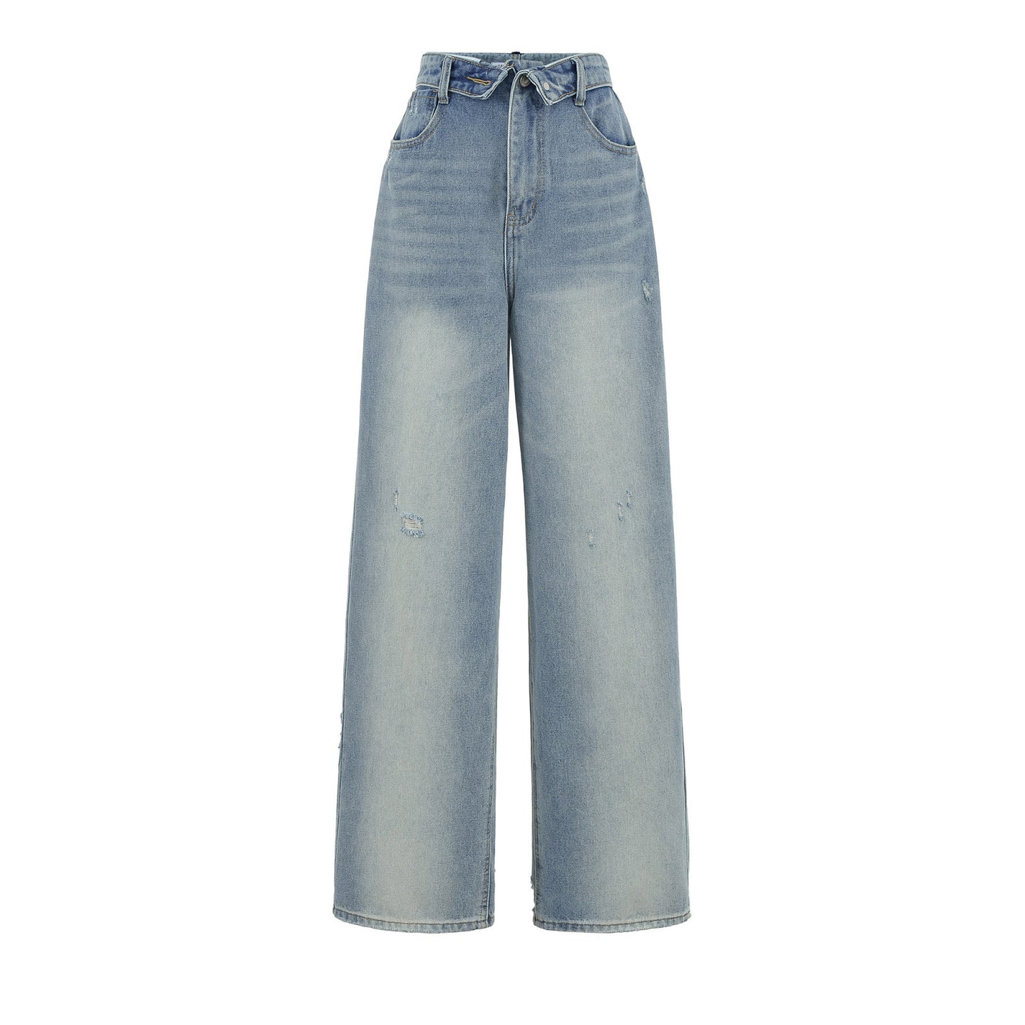 Niche High-waisted Wide-leg Pants With A Curled Hem For Women